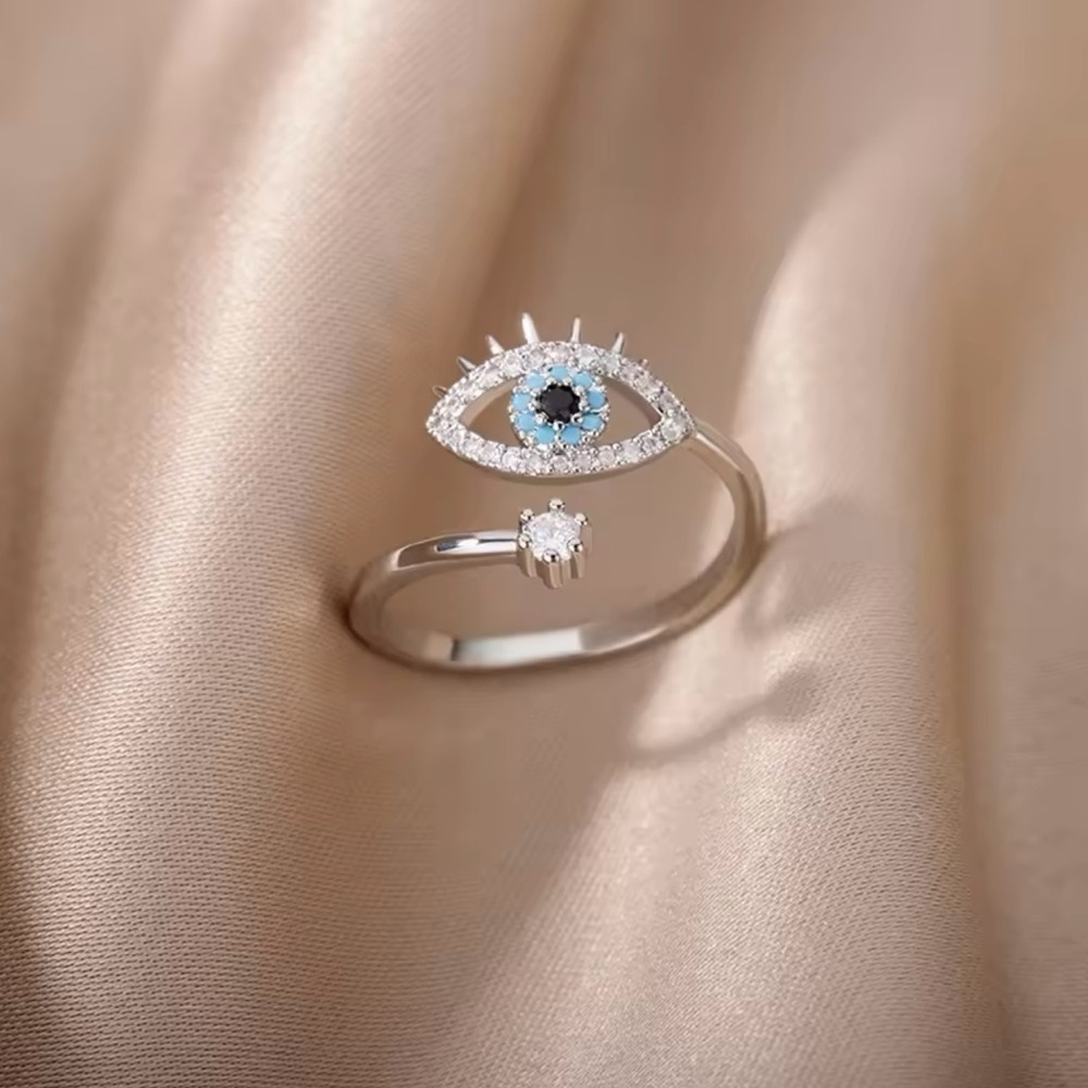 Evil Eye Ring Lucky Turkish Adjustable 925 silver Ring Crystal Rhinestones